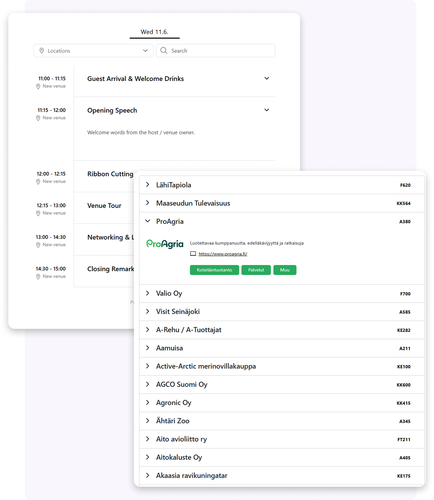 Eventoksen ohjelma- ja näytteilleasettajaupotteet