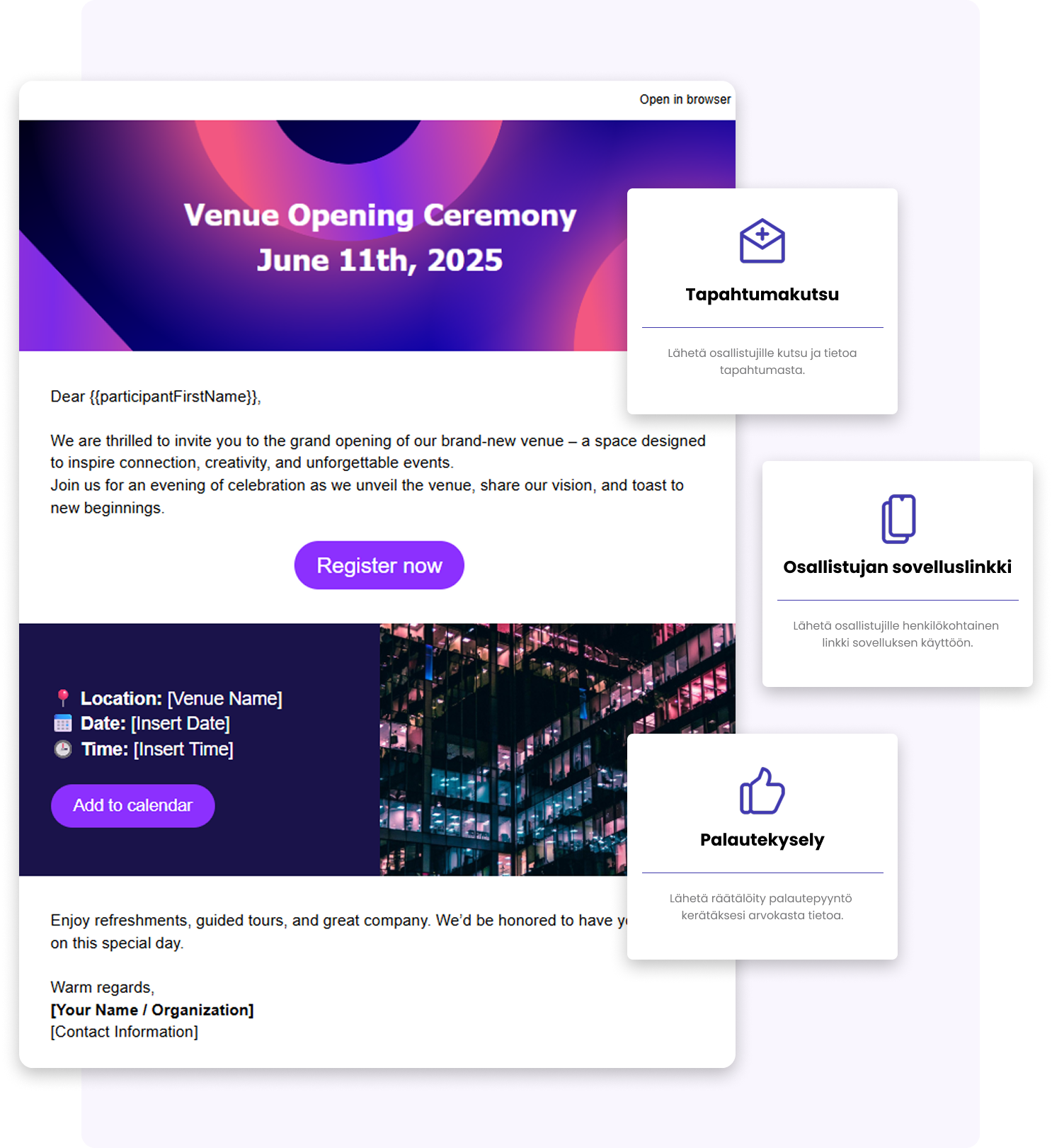 Kutsuviestintä editori sähköposteille