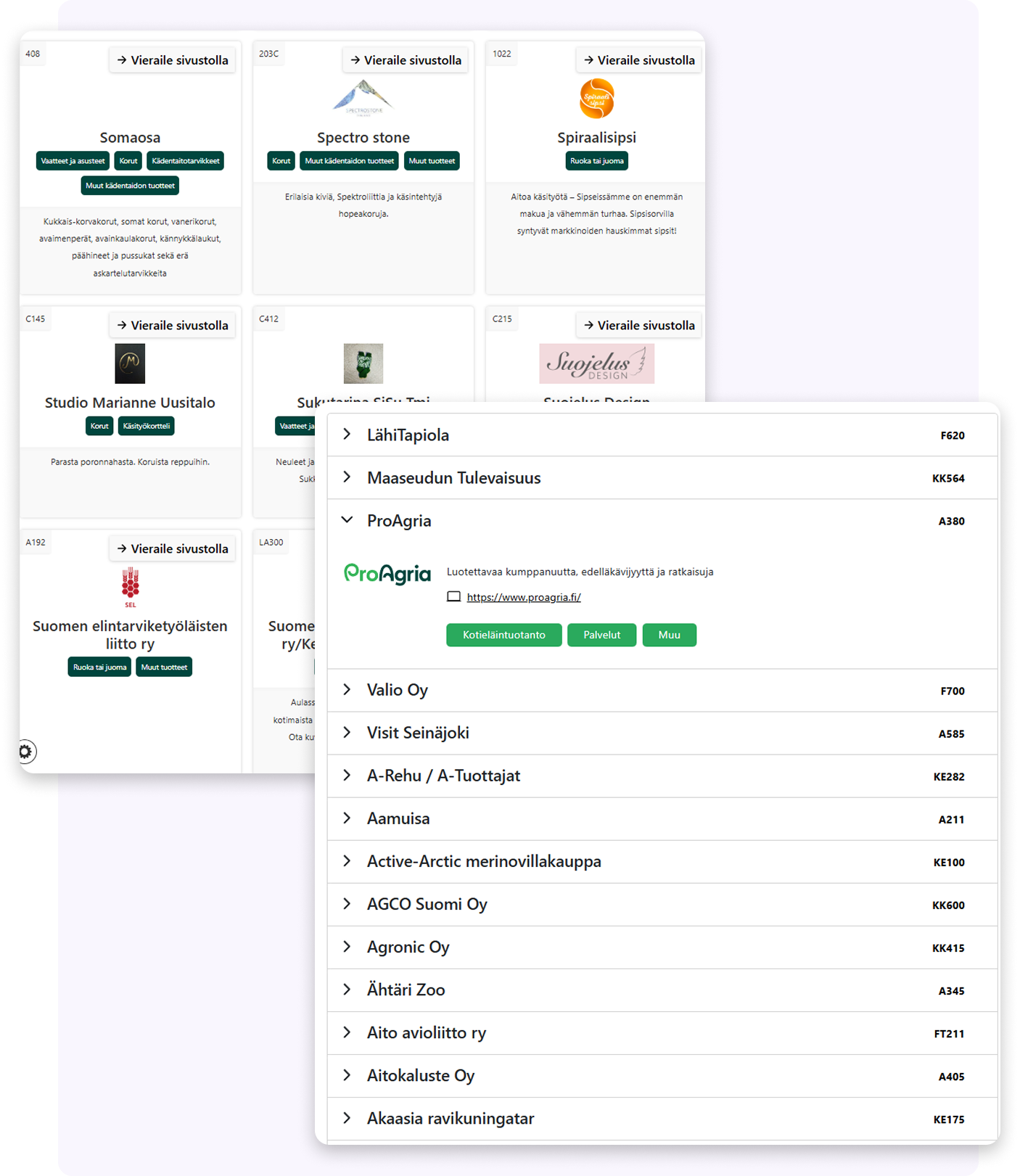 Eventoksen näytteilleasettajaupote eri versiot