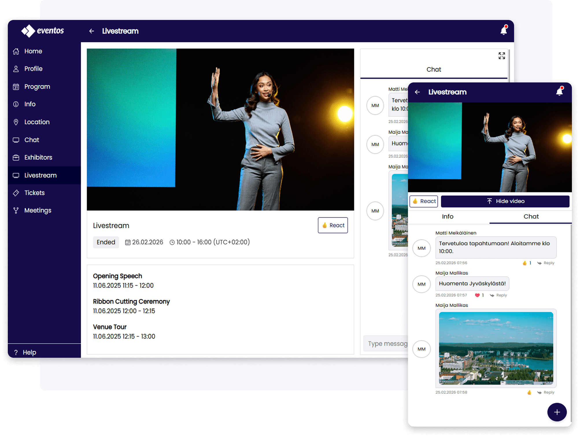 Eventos App tapahtumasovellus toimii sekä selaimessa että sovelluksena
