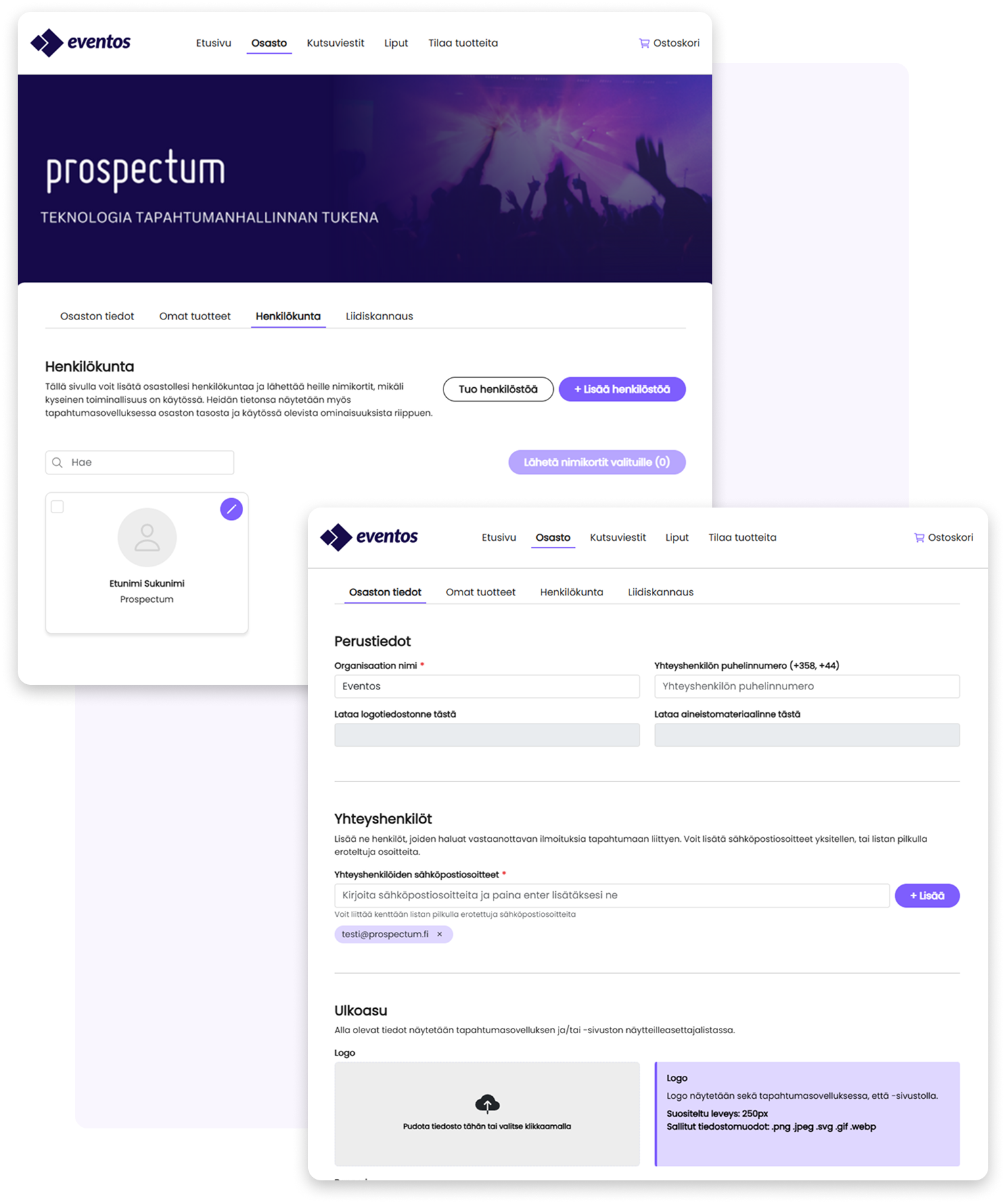 Näytteilleasettajan tiedot portaalissa