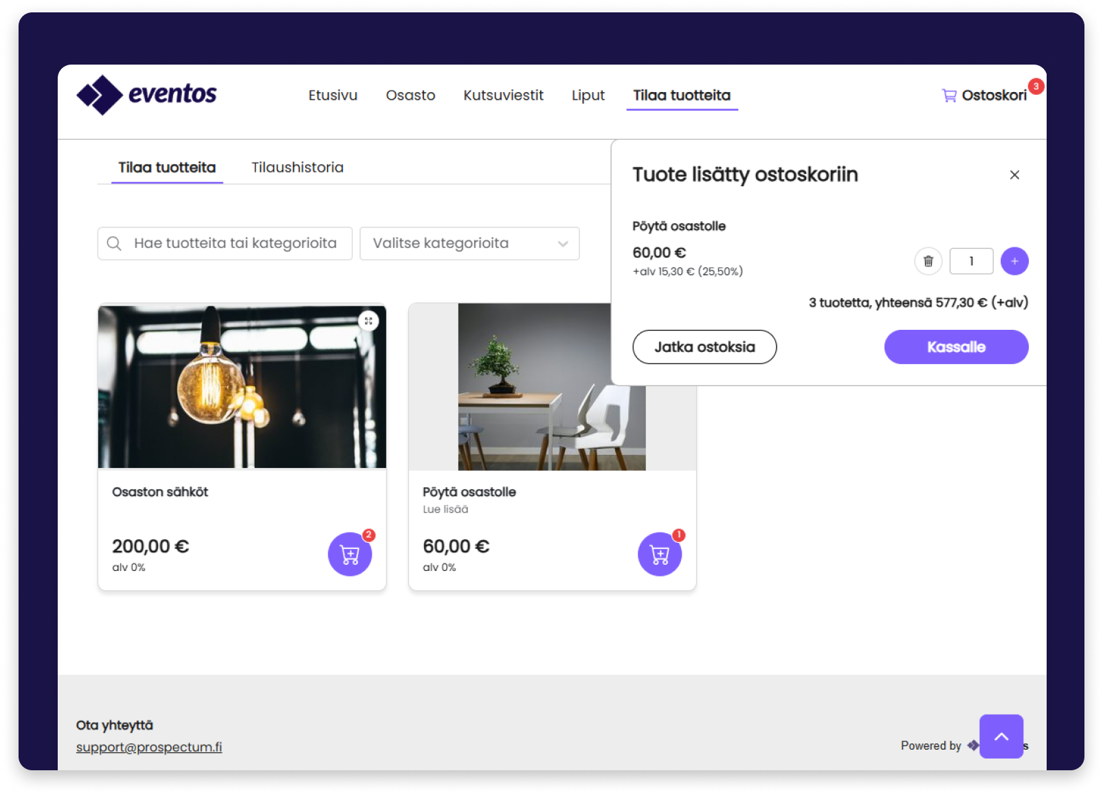 Lisätuotteiden tilaus portaalissa